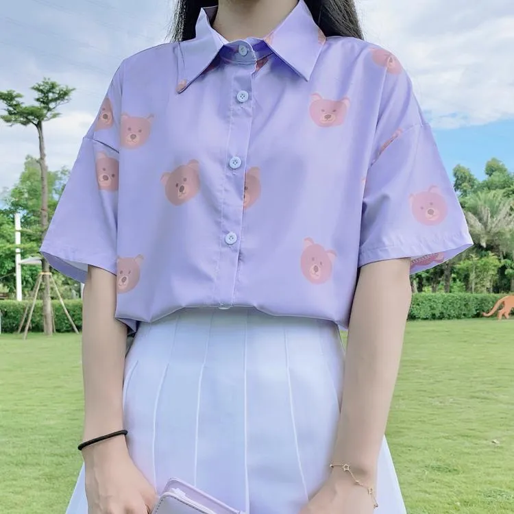 Women's Cute Bear Printed Chiffon Shirts