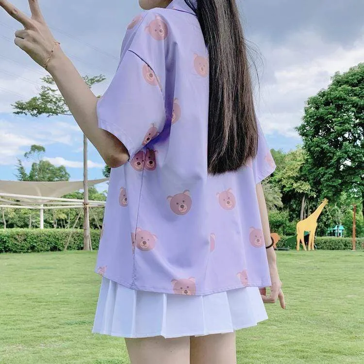 Women's Cute Bear Printed Chiffon Shirts