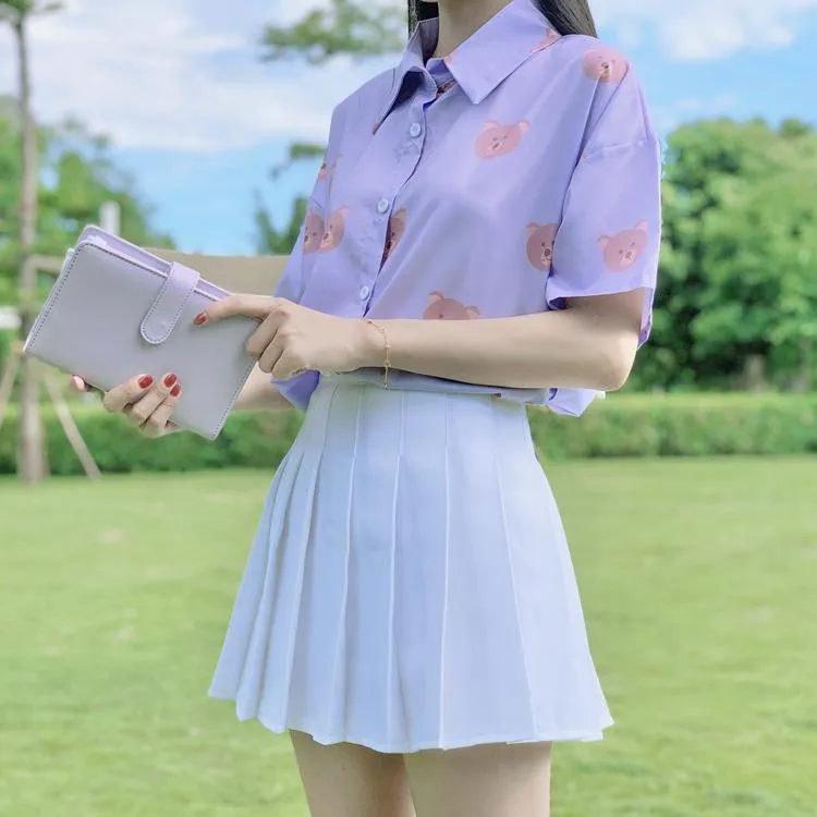 Women's Cute Bear Printed Chiffon Shirts