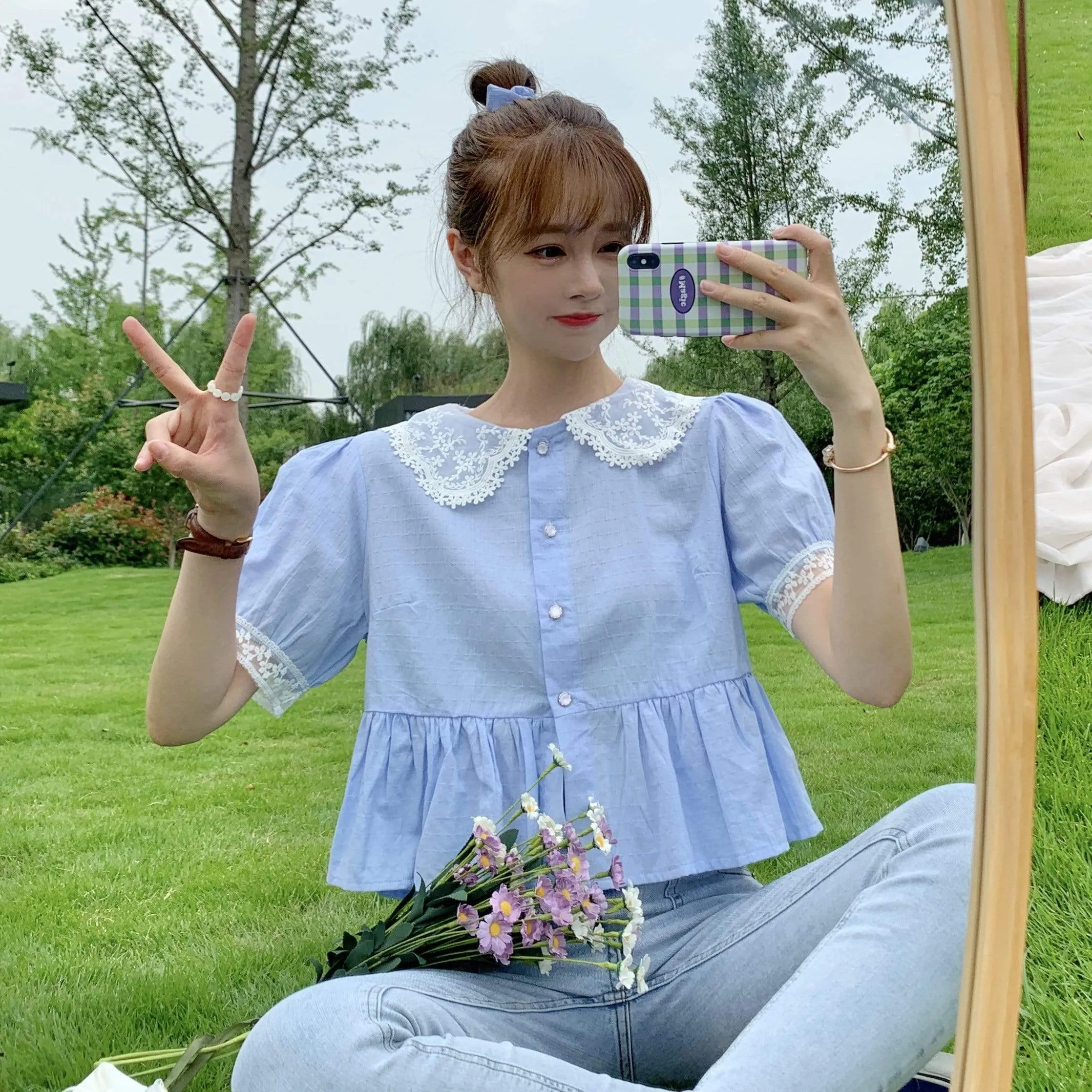 Women's Cute Lace Peter Pan Collar Shirts