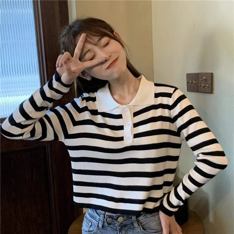 Women's Cute Long Sleeved Striped Shirts