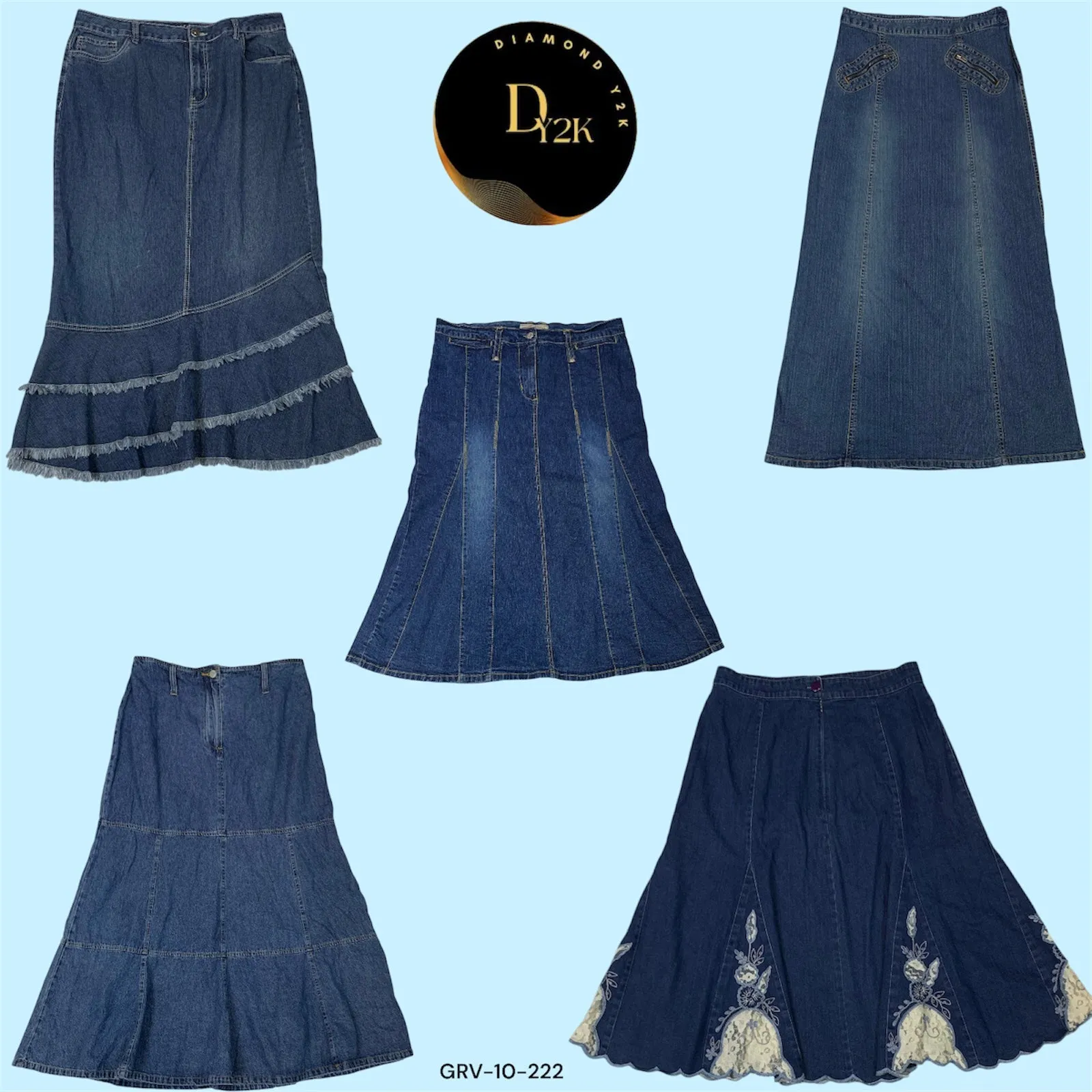 Y2K Denim Dream: Long Skirt with Retro Flair (GRV-10-222)