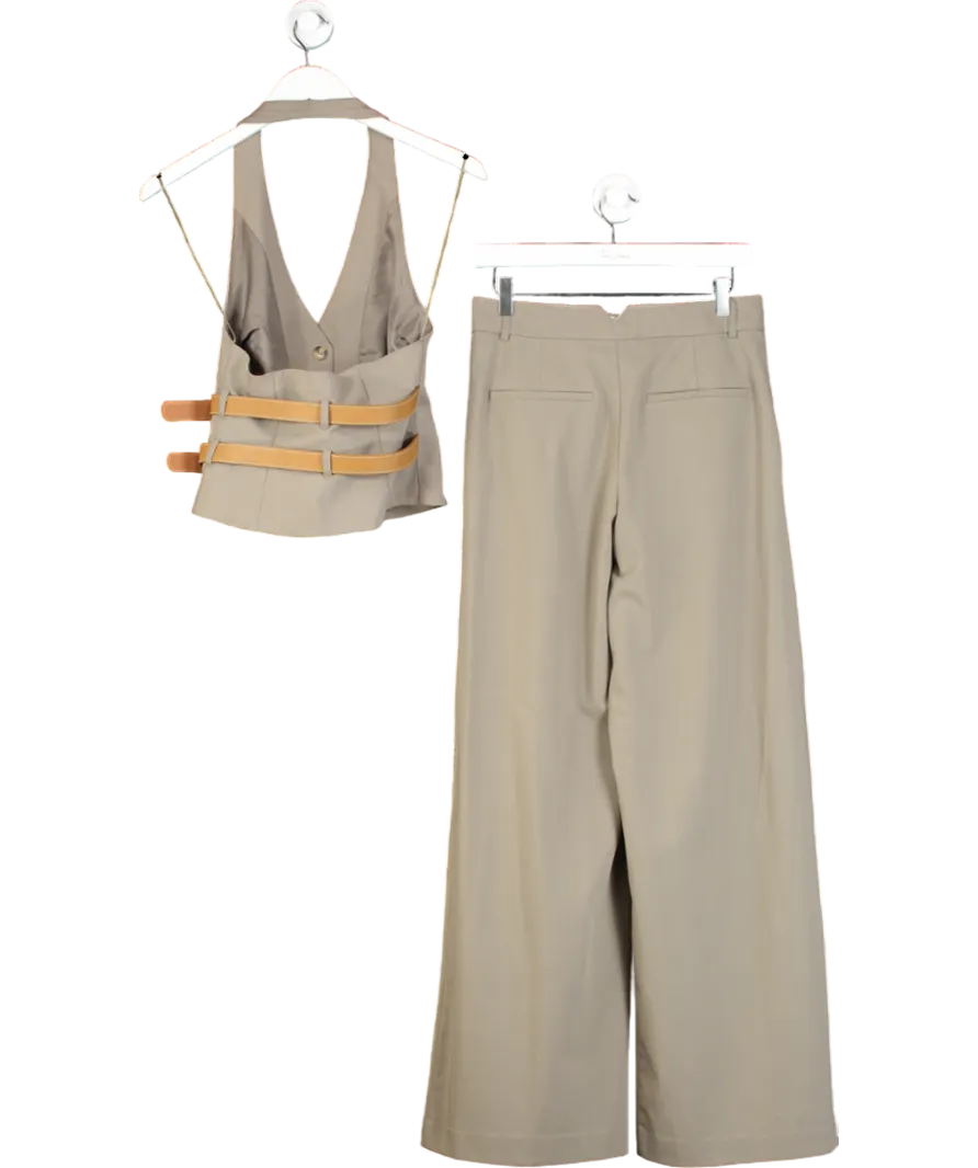 ZARA Grey Belted Halter Neck Waistcoat And Wide Leg Trousers UK S