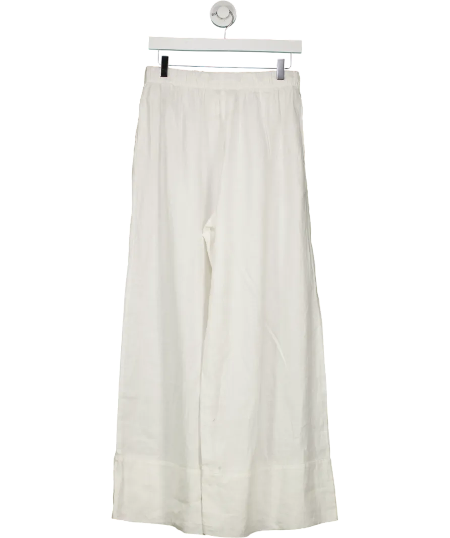 ZARA White Linen Pull On Wide Leg Trousers UK M