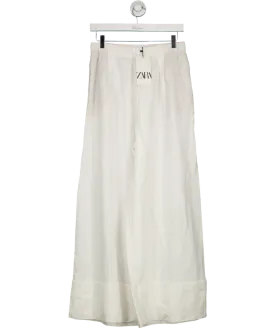 ZARA White Linen Pull On Wide Leg Trousers UK M